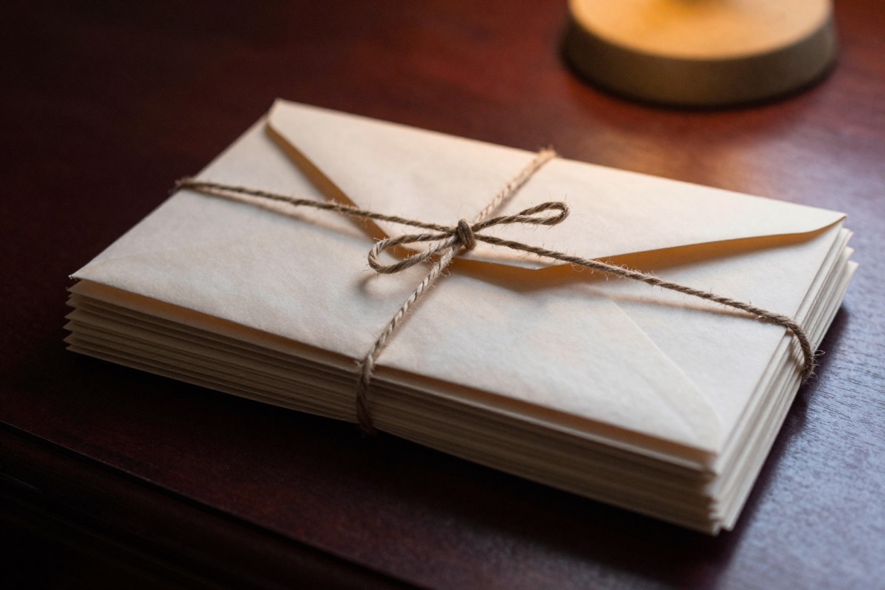 A stack of old letters tied with twine